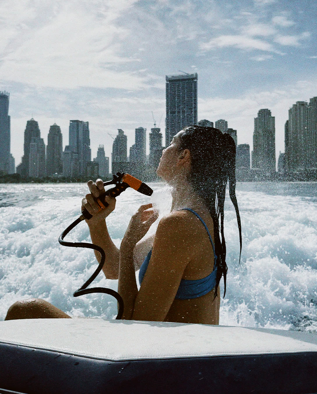 Guest on the boat deck against the skyline